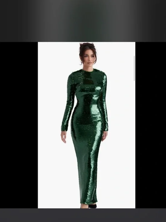 House of CB Emerald Green Sequin Maxi Dress - Picture 1 of 4